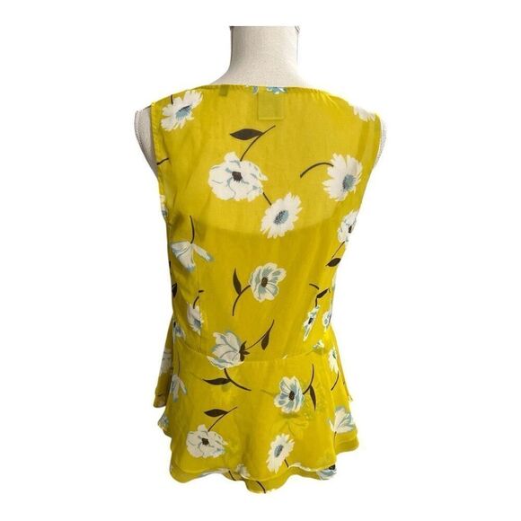 Cabi Simone Yellow Floral Sleeves Blouse Size S Ruffle Lined Semi-Sheer Summer - Picture 5 of 12